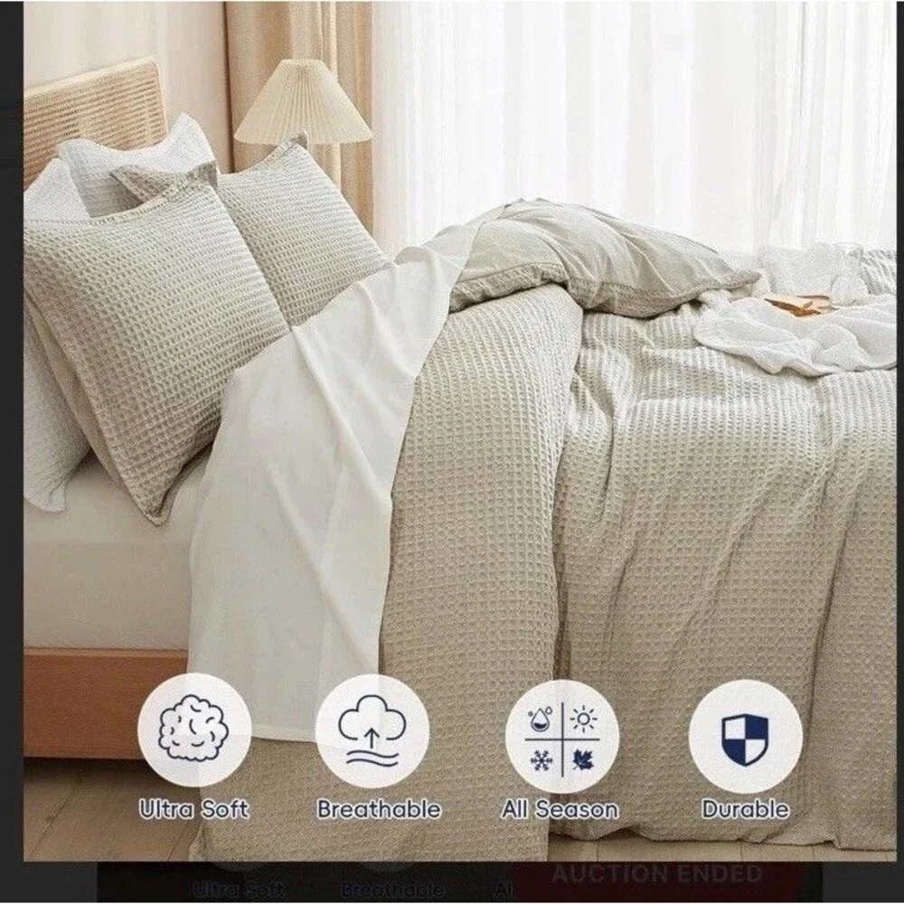 PHF Waffle Weave Duvet Cover Set Queen Size
